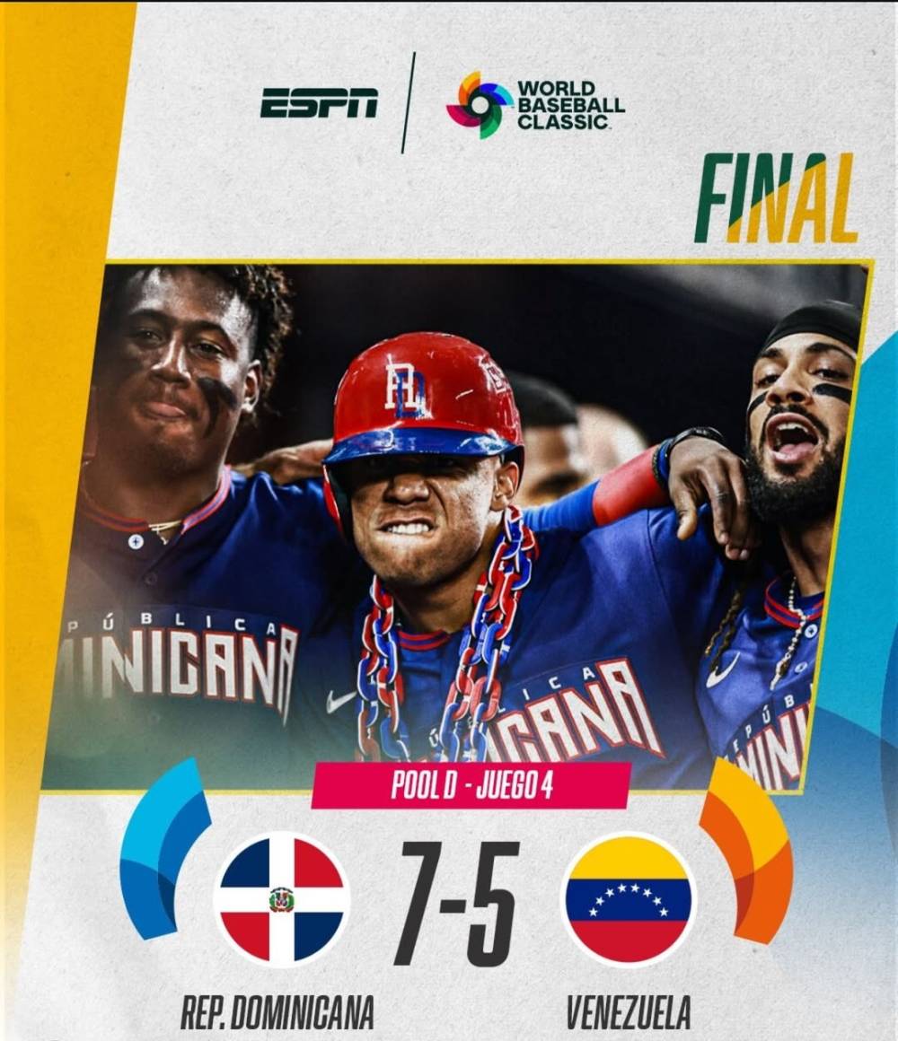 República Dominicana vence 7-5 a Venezuela en emocionante duelo del Clásico Mundial de Béisbol